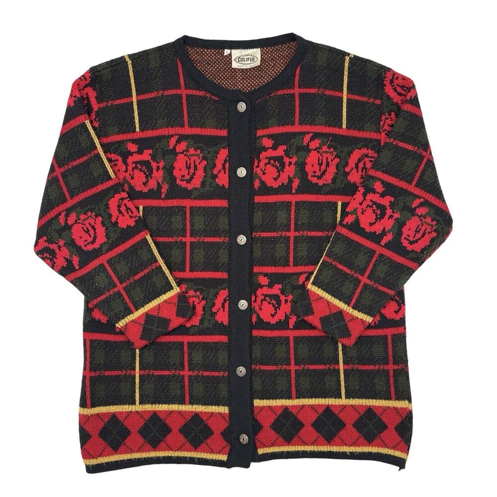 Vintage Colifer Cardigan Sweater Size Large Red Thick Knit Grandmacore Italy